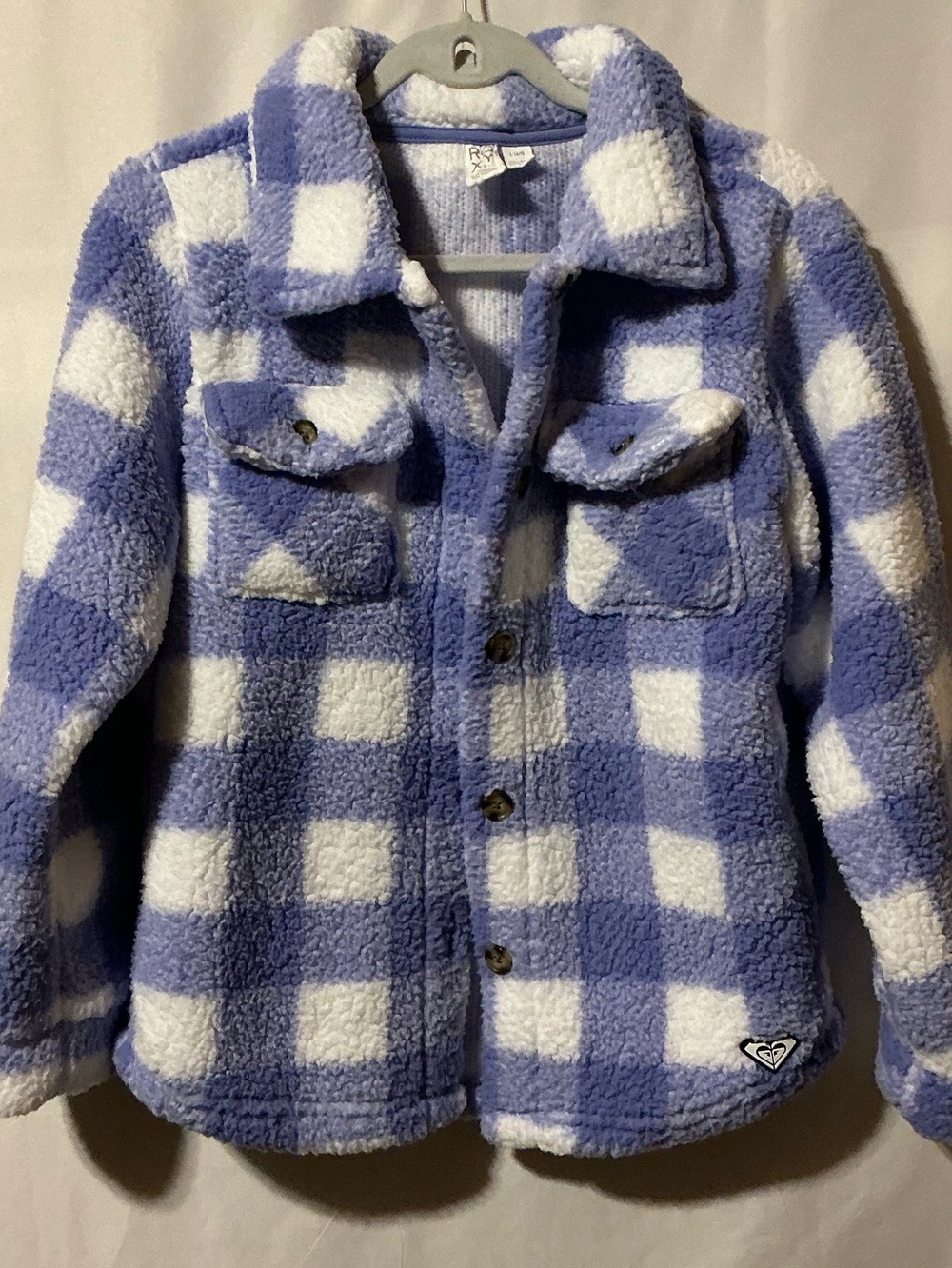 Roxy Girls Blue & White Check Sherpa Jacket